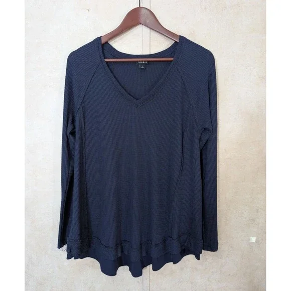 Torrid Waffle Knit Tunic Top Womens 1 Blue V-Neck Long Sleeve Pull Over - Picture 2 of 9